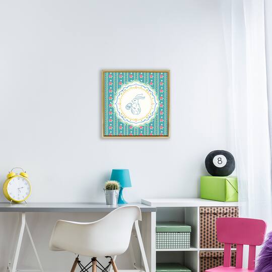 Stupell Industries Flower Stripes Pattern Bunny Floating Frame Wall Art